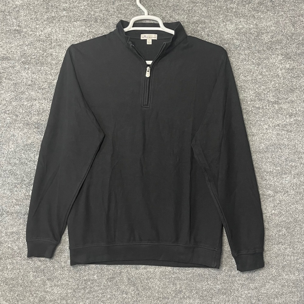 Peter Millar Mens Large Black Crown Comfort Quarter Zip Pullover Sweater ME0K40